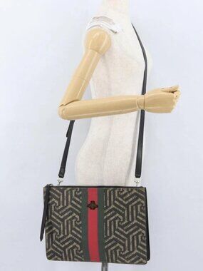 GUCCI GG Caleido Web Sherry Line Bag PVC Beige Silver 429004 Auth ka2910